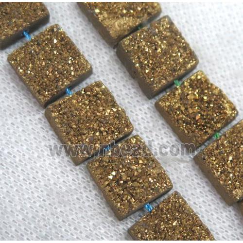 gold druzy Quartz bead, square