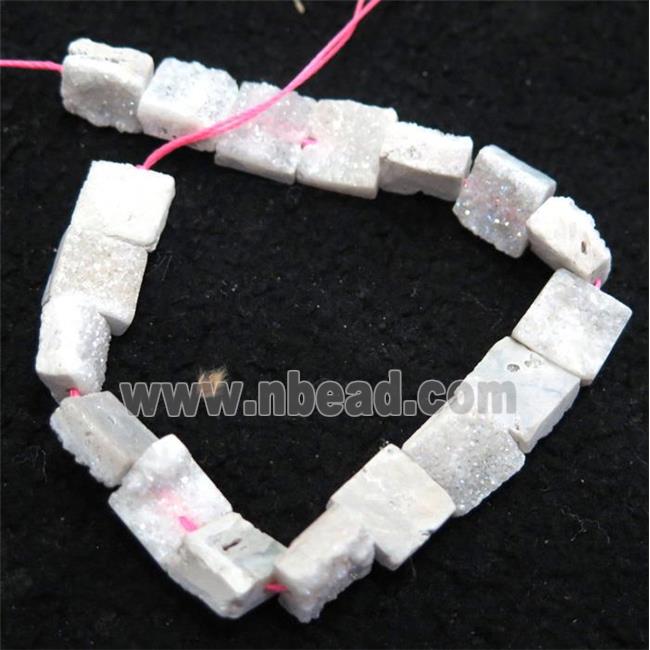 white druzy Quartz beads, square