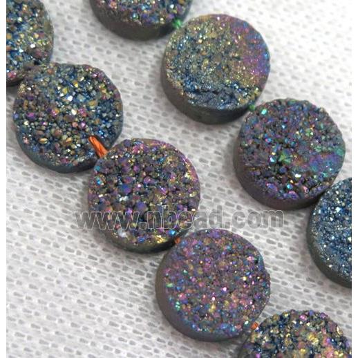 rainbow druzy Quartz bead, flat round