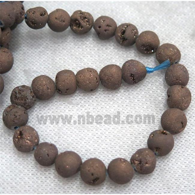 round matte agate druzy beads, coffee