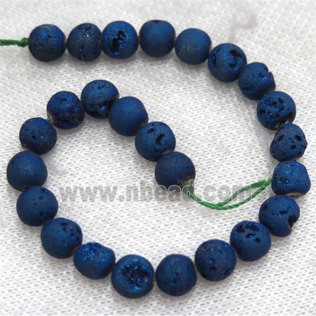 round matte agate druzy beads, blue