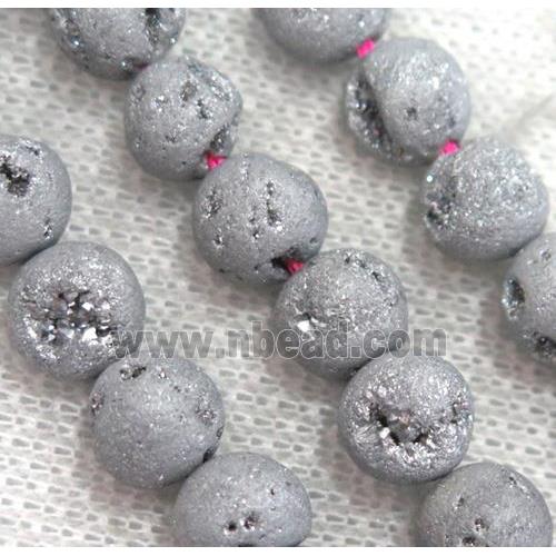 round matte agate druzy beads, silver