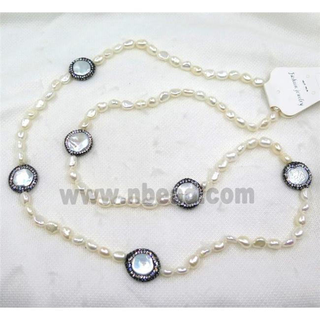 white freshwater pearl necklace pave rhinestone