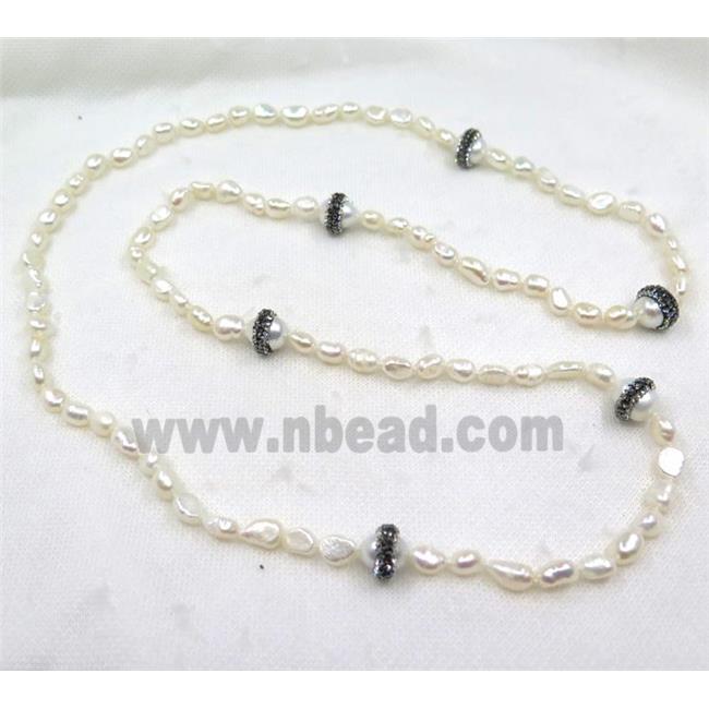 white freshwater pearl necklace pave rhinestone