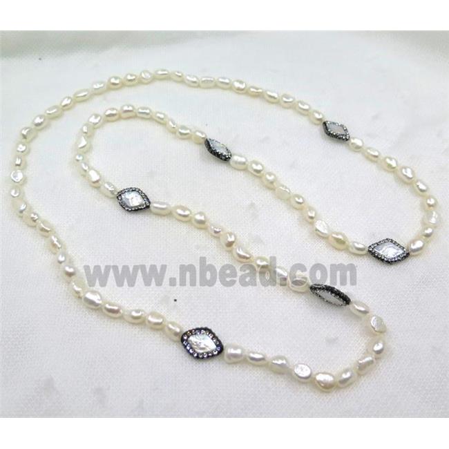 white freshwater pearl necklace pave rhinestone