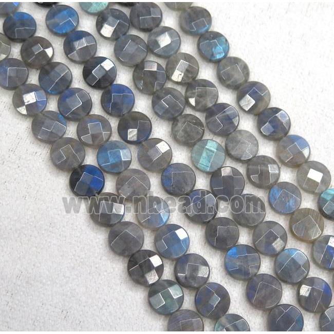 Labradorite beads, Grade AA, faceted flat-round