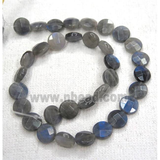 Labradorite beads, Grade AA, faceted flat-round