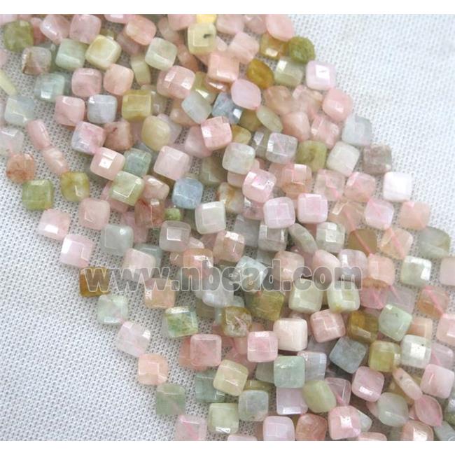 Morganite beads, faceted square