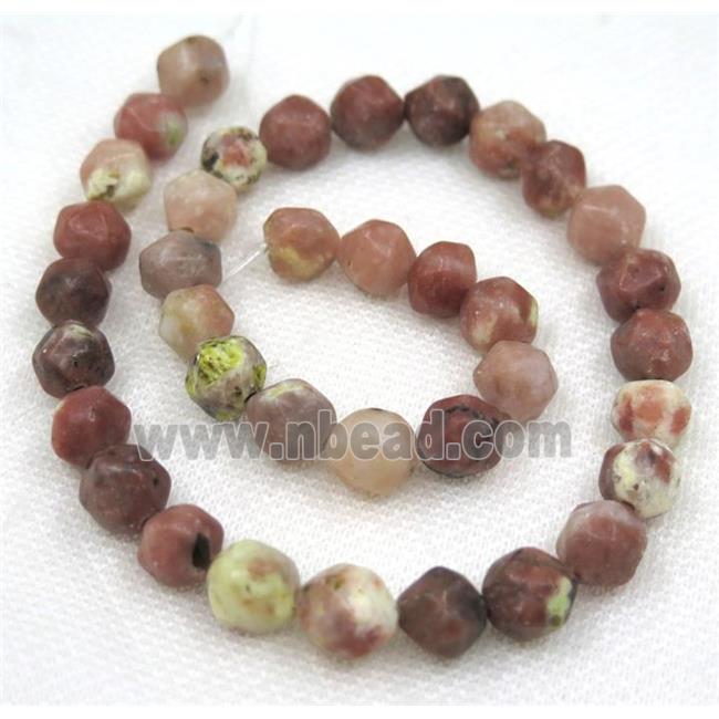 Pink Plum Blossom Jasper Beads Cutted Round