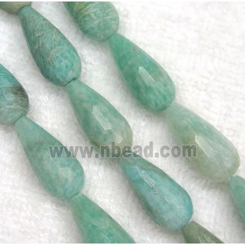 green Amazonite beads, faceted teardrop