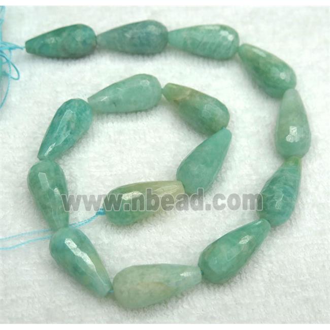 green Amazonite beads, faceted teardrop