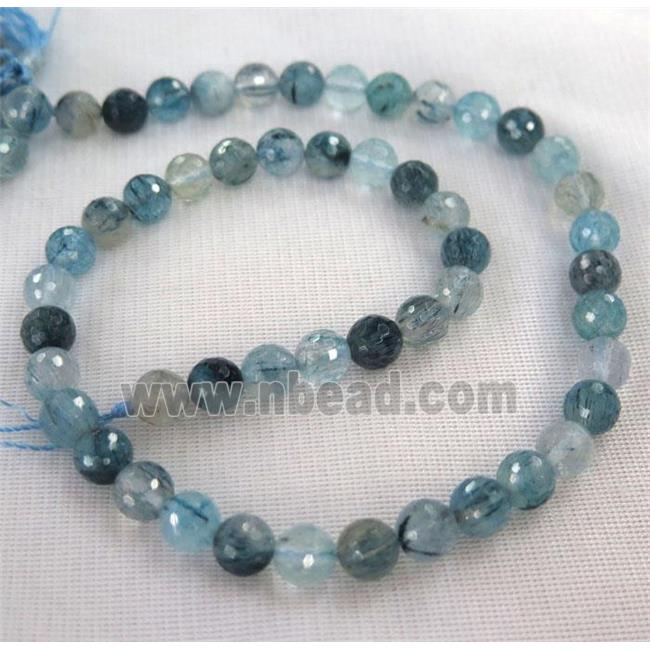 natural blue Rutilated Quartz beads, faceted round