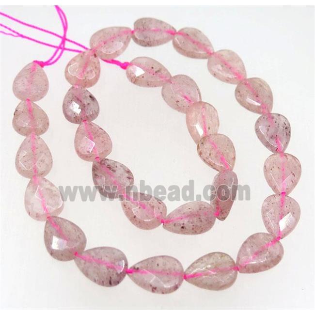 natural Strawberry Quartz beads, faceted teardrop