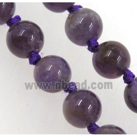 round purple Amethyst beads knot Necklace Chain