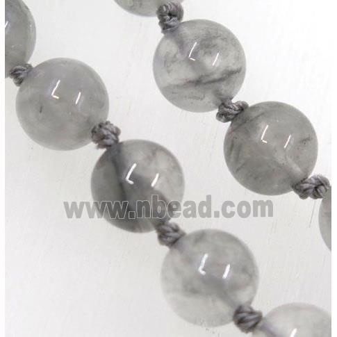 round Chinese Gray Cloudy Quartz Beads Knot Necklace Chain