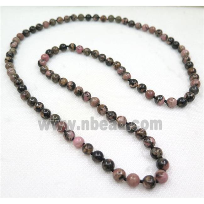 round Rhodonite beads knot Necklace Chain