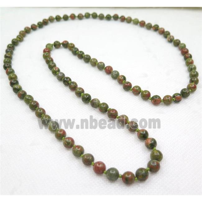 round Unakite beads knot Necklace Chain