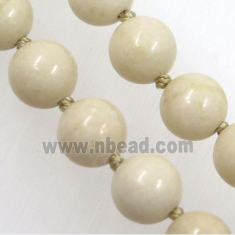 white Chinese River Jasper beads knot Necklace Chain, round