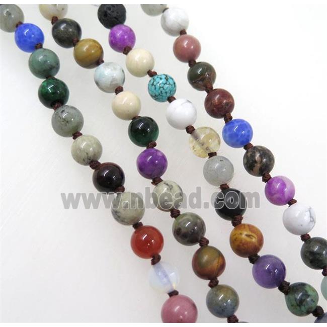 mix gemstone beads knot Rosary Necklace Chain, round