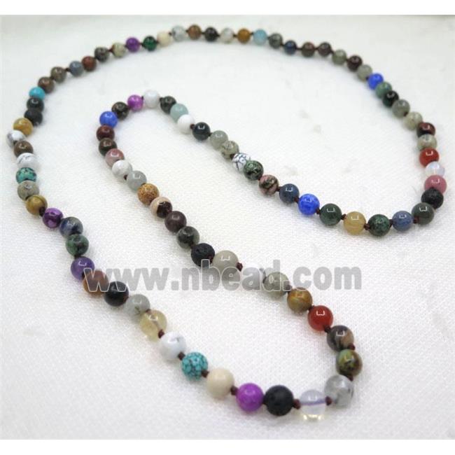 mix gemstone beads knot Rosary Necklace Chain, round