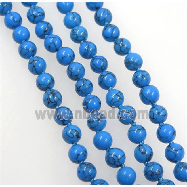 blue Turquoise beads knot Necklace Chain, round, dye