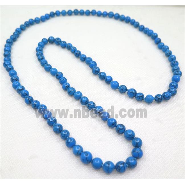 blue Turquoise beads knot Necklace Chain, round, dye