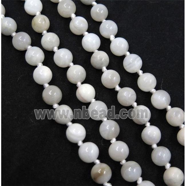 white Crazy Agate bead knot Necklace Chain, round