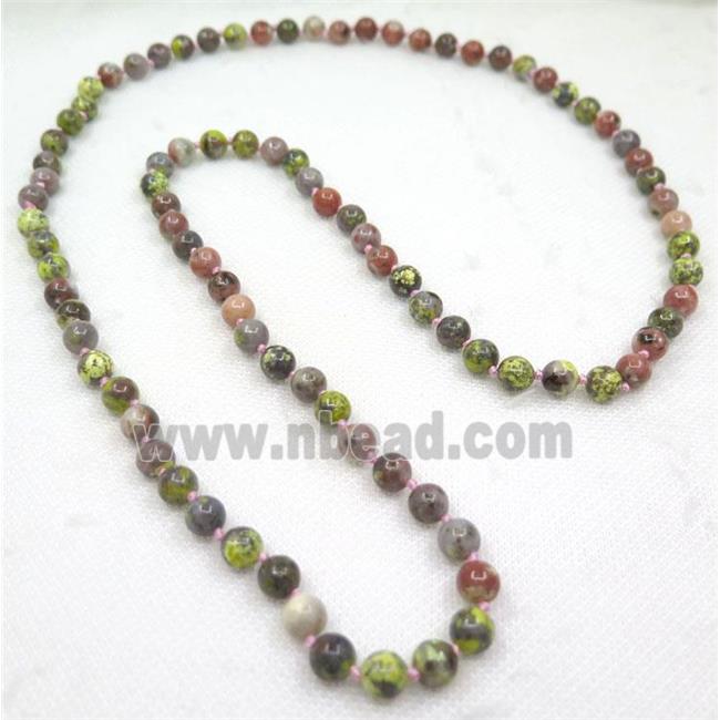 pink plum blossom jasper beads knot Necklace Chain, round