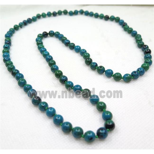 Azurite bead knot Necklace Chain, round, dye