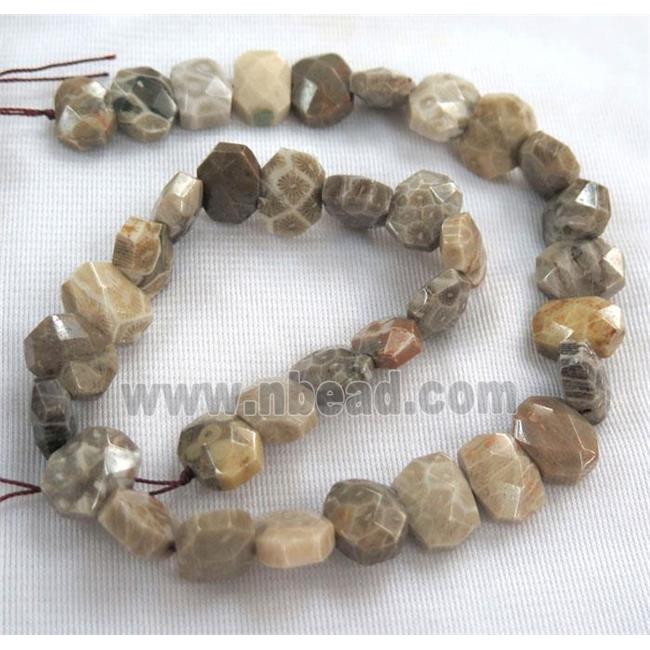 natural coral fossil beads, faceted oval