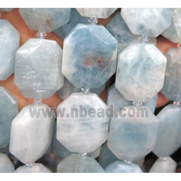 Aquamarine slice beads, faceted freeform, blue