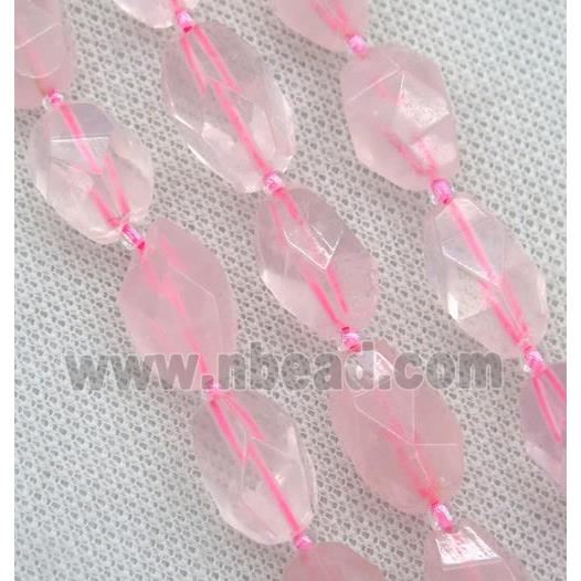 Rose Quartz nugget beads, faceted freeform, pink