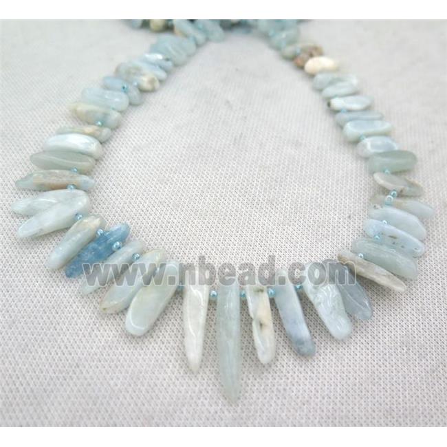 lt.blue Aquamarine collar beads, stick, freeform, top drilled