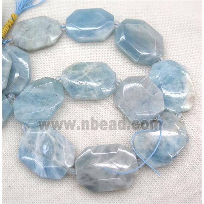 Aquamarine slice beads, faceted freeform, blue