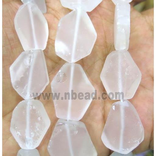 white matte Clear Quartz slice beads, flat freeform