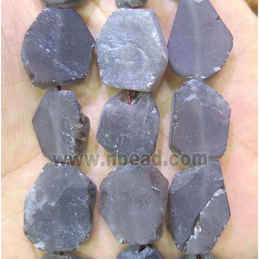 matte smoky quartz slice beads, flat freeform