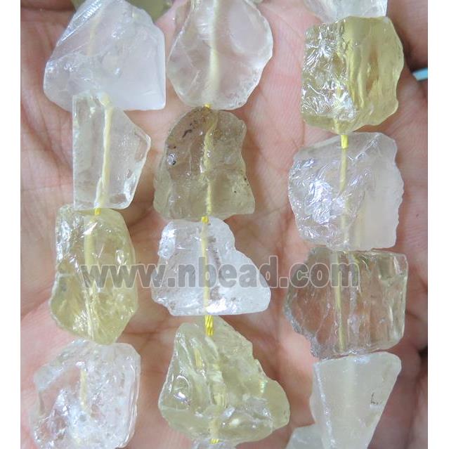 lemon quartz and clear quartz nugget beads, freeform, rough