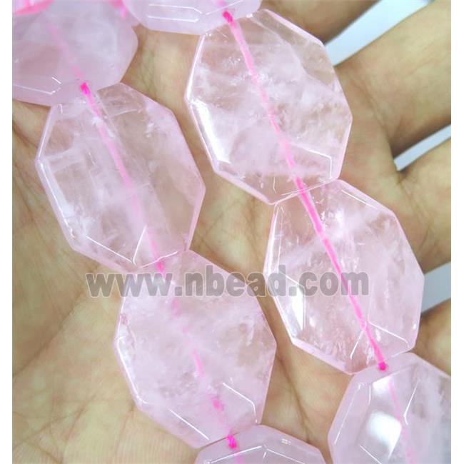 Rose Quartz slice beads, faceted freeform