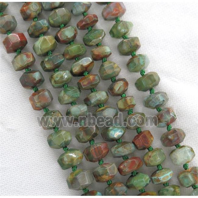 green Agate beads, faceted rondelle, dye