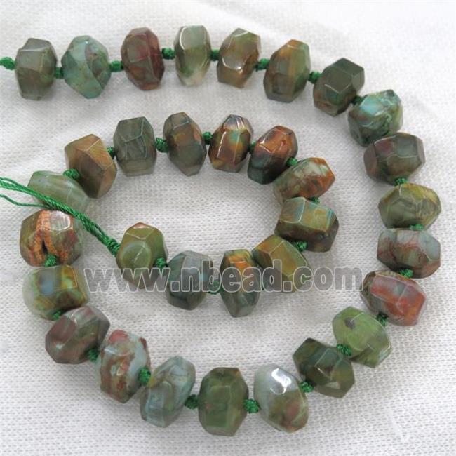 green Agate beads, faceted rondelle, dye