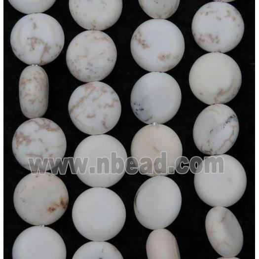 white Mongolian Turquoise beads, flat round, matte