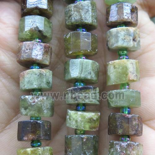 green Garnet bead, faceted heishi