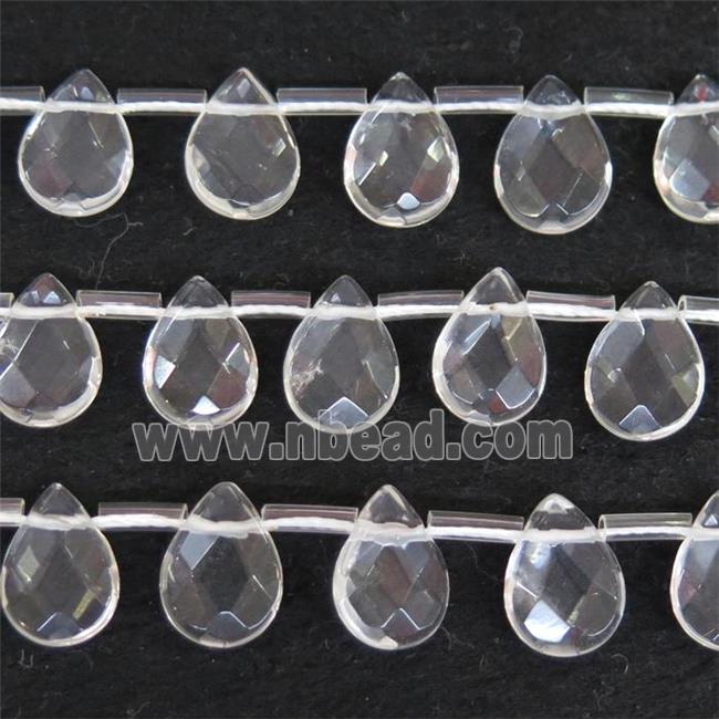 Clear Quartz beads, faceted flat teardrop