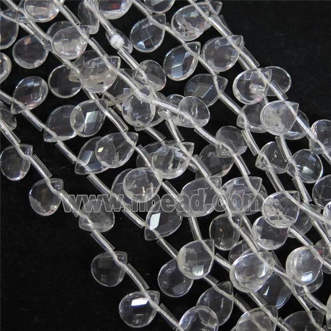 Clear Quartz beads, faceted flat teardrop