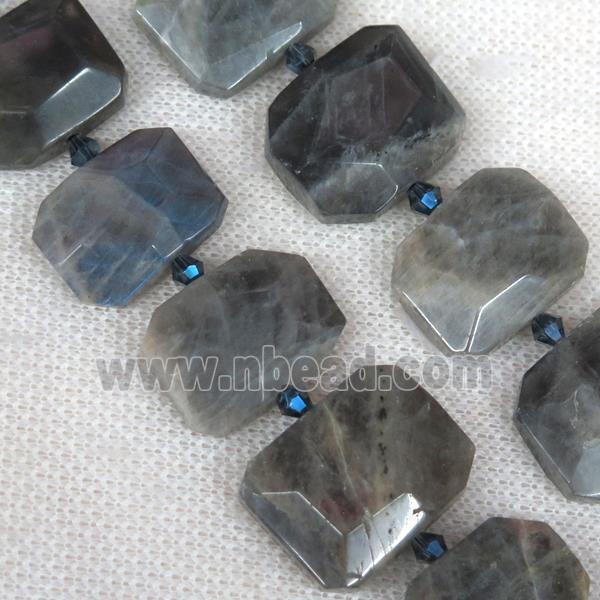 Labradorite nugget bead, faceted rectangle