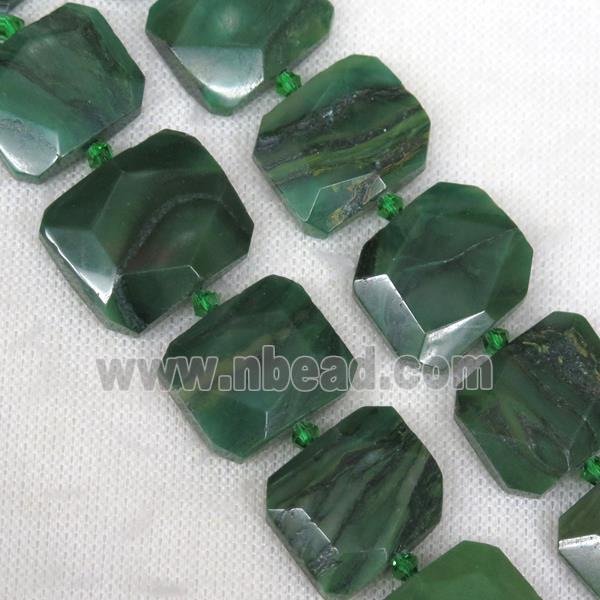 green African Chrysoprase nugget beads, faceted rectangle