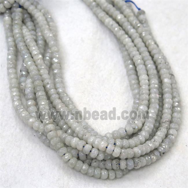 white labradorite bead, faceted rondelle