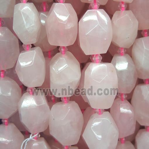 rose quartz beads, nugget, faceted freeform