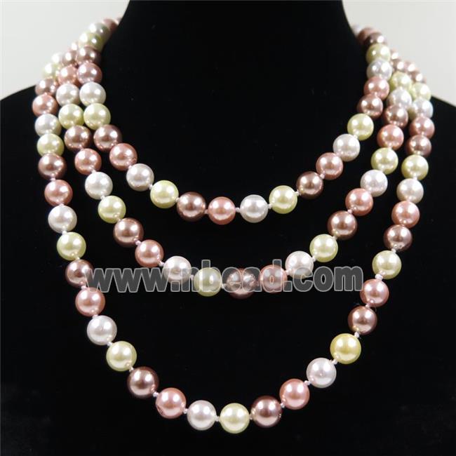 Pearlized Shell knoted necklace, round