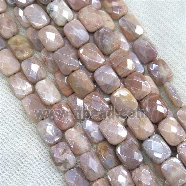 peach MoonStone beads, faceted rectangle, AB color plated